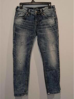 Silver Jeans Fluid Boyfriend Distressed Blue Denim